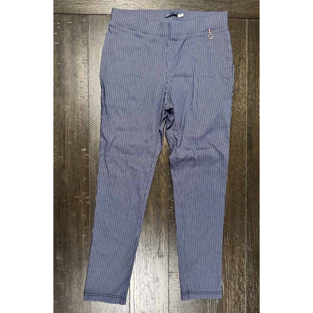 Tommy Hilfiger Womens Size 12 Blue White Pinstripe Pull On Ankle Slim Pants